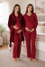 Effortt 8088V Vişne Kadife Sabahlıklı Dantelli Lohusa Pijama Takımı